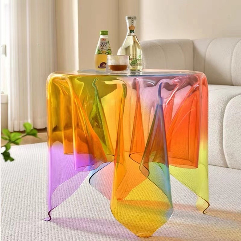 Wholesales Colorful Acrylic Round Table Furniture Acrylic Coffee Side Tables Rainbow Home Commercial Decor