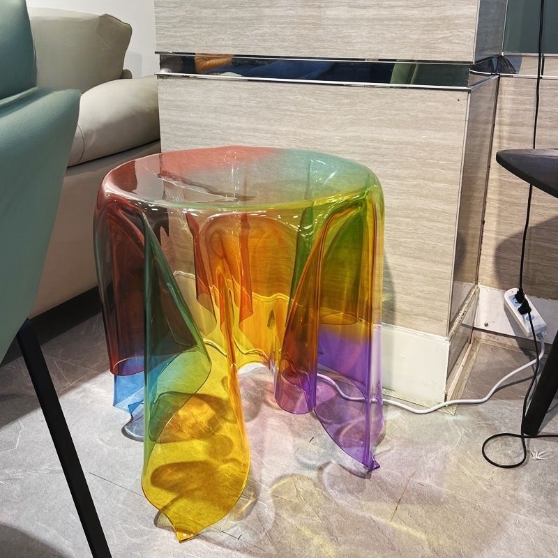 Wholesales Colorful Acrylic Round Table Furniture Acrylic Coffee Side Tables Rainbow Home Commercial Decor