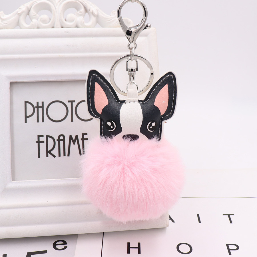 Lilangda 2021 Fashion Cute Rabbit Fur Dog  Fluffy Puff Hot Sale Keychain Pompom Key Chain Holder Fur Ball Dog Keychains