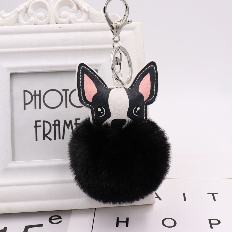 Lilangda 2021 Fashion Cute Rabbit Fur Dog  Fluffy Puff Hot Sale Keychain Pompom Key Chain Holder Fur Ball Dog Keychains