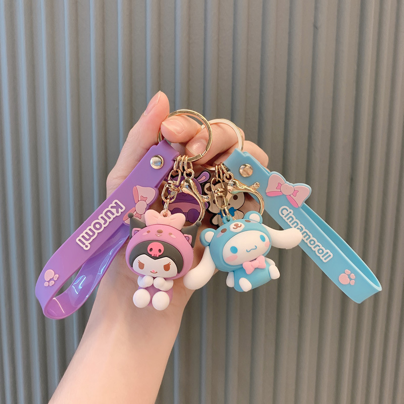 Lilangda Cute Kuromi Melody Sanrio Keychain Kawaii Cartoon Frog Pudding Dog Penguin Women Bag Pendant Key Chain sanrio wholesale