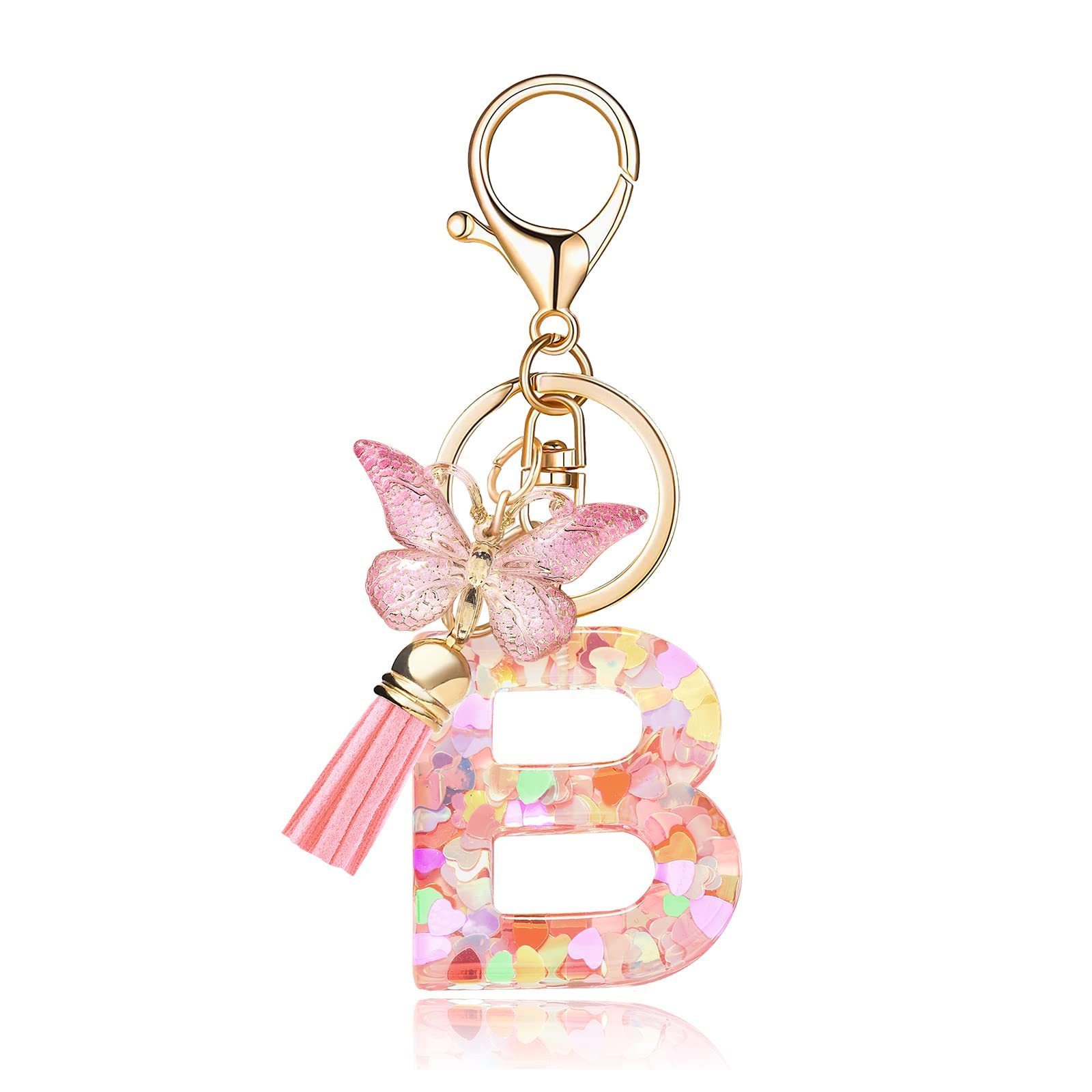 Alphabet Initial Letter Keychain Tassel Butterfly Pendant Key Ring llaveros for Handbags Women Resin Alphabet Letter Keychains