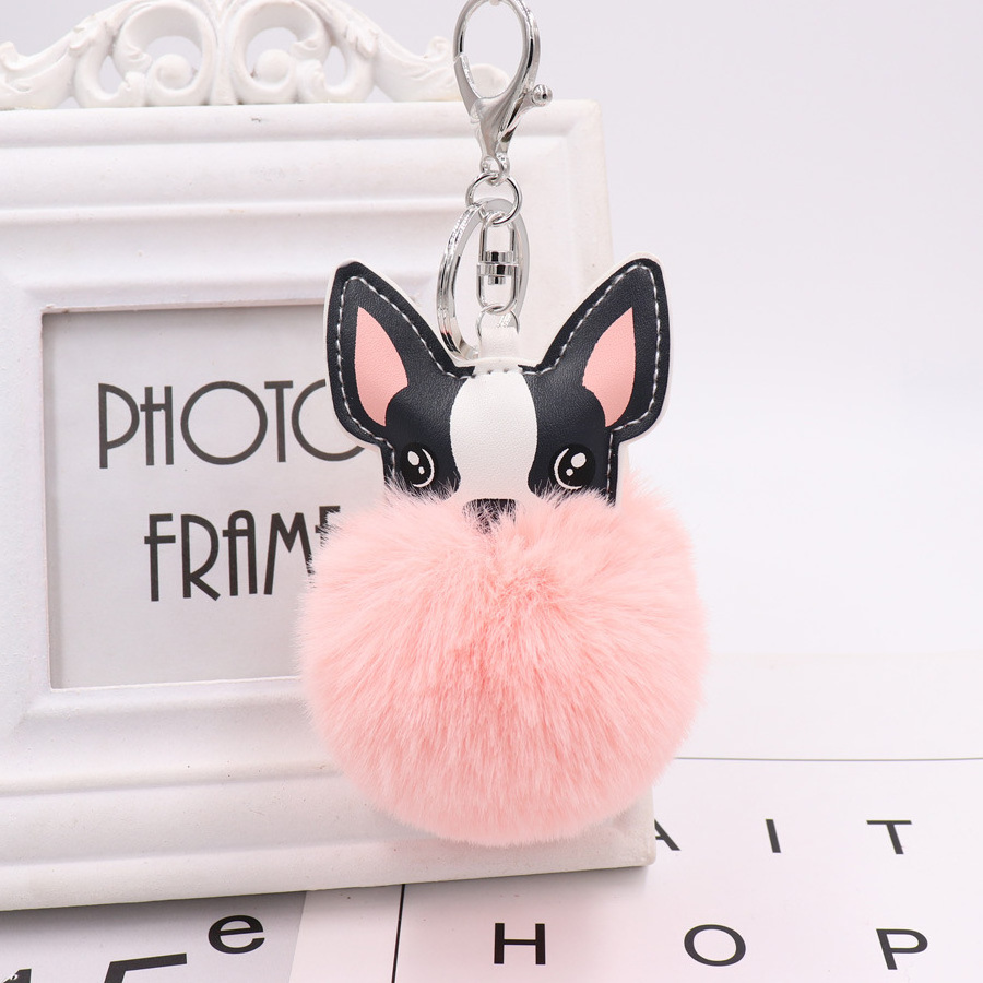 Lilangda 2021 Fashion Cute Rabbit Fur Dog  Fluffy Puff Hot Sale Keychain Pompom Key Chain Holder Fur Ball Dog Keychains