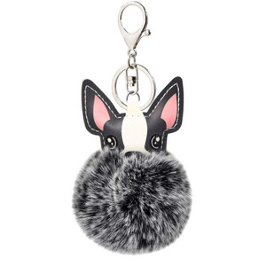 Lilangda 2021 Fashion Cute Rabbit Fur Dog  Fluffy Puff Hot Sale Keychain Pompom Key Chain Holder Fur Ball Dog Keychains