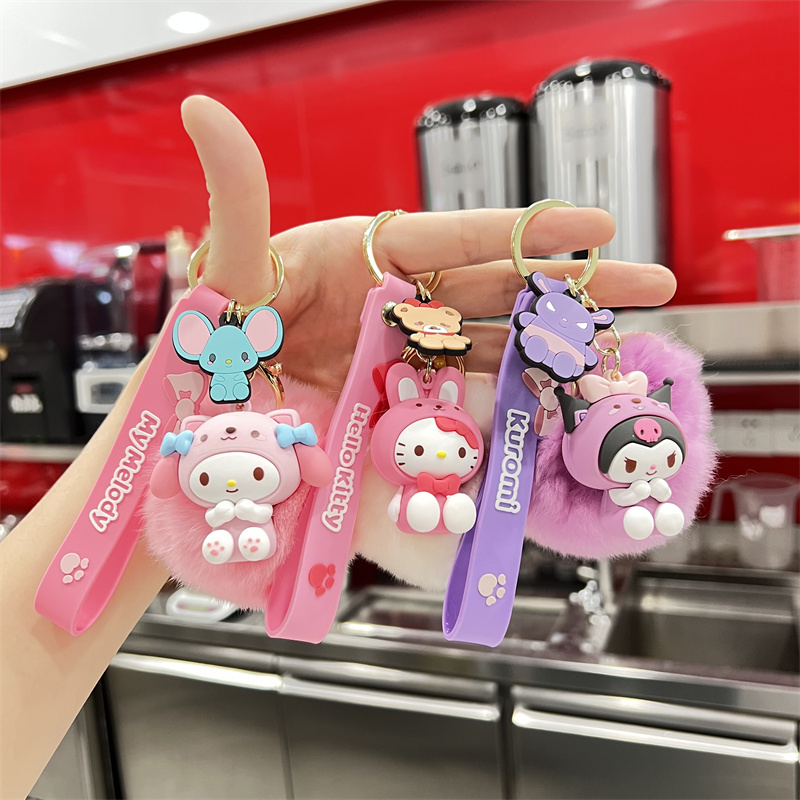 Wholesale Sanrio Liquid Keychain Pendant Gifts Kawaii Plush Cinnamonroll My Melody Kuromi Key chain Accessories Sakura Sanrio