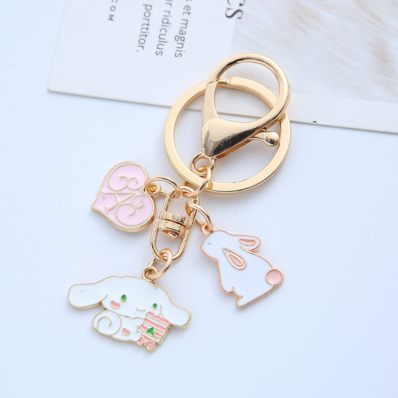 Wholesale Custom Fashion Cute Animal Metal Enamel Key Ring Key Chain Keyring Holder Bow Tie Pink Flower Cat Rabbit Keychain