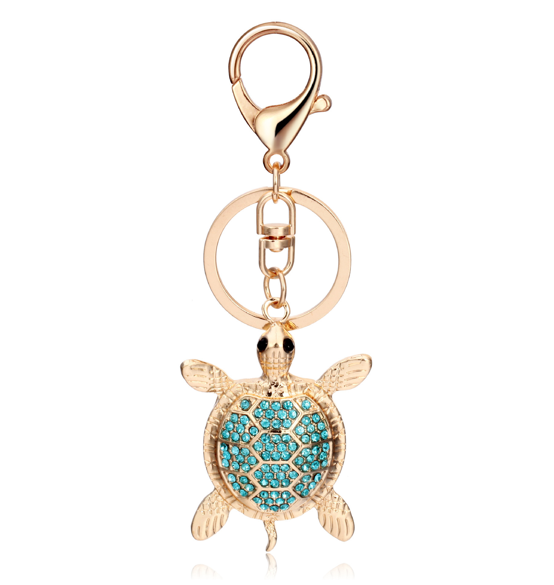 Lilangda  Silver 3D Sparkling Charm Rhinestones Fashionable Stylish Metal Alloy Durable Key Ring Bling Blue Sea Turtle Keychain