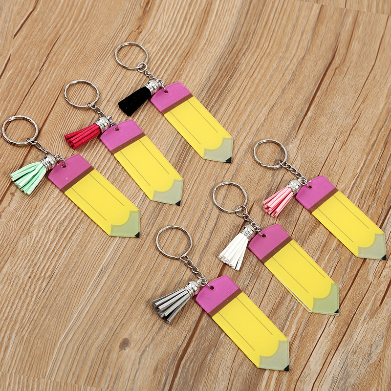 2021 New Custom Cheap Mini Acrylic Blank Letters Teacher's Day Gift Tassel Acrylic Pencil Keychain