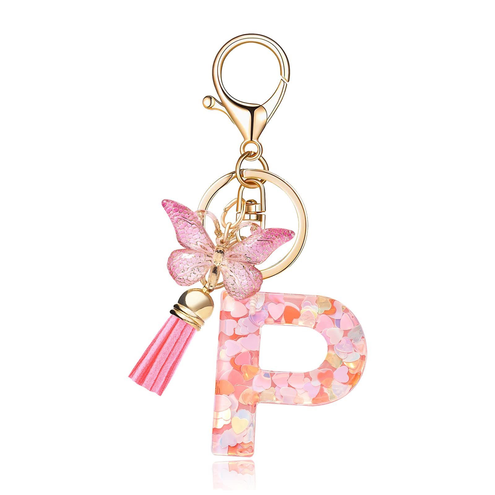 Alphabet Initial Letter Keychain Tassel Butterfly Pendant Key Ring llaveros for Handbags Women Resin Alphabet Letter Keychains