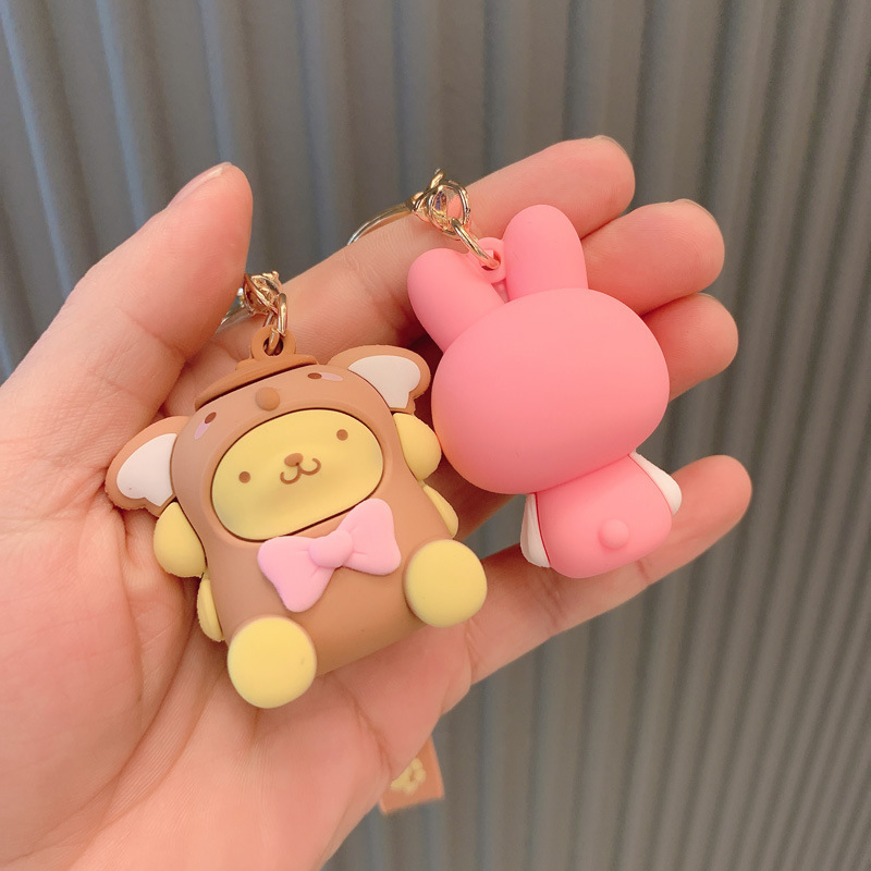 Lilangda Cute Kuromi Melody Sanrio Keychain Kawaii Cartoon Frog Pudding Dog Penguin Women Bag Pendant Key Chain sanrio wholesale