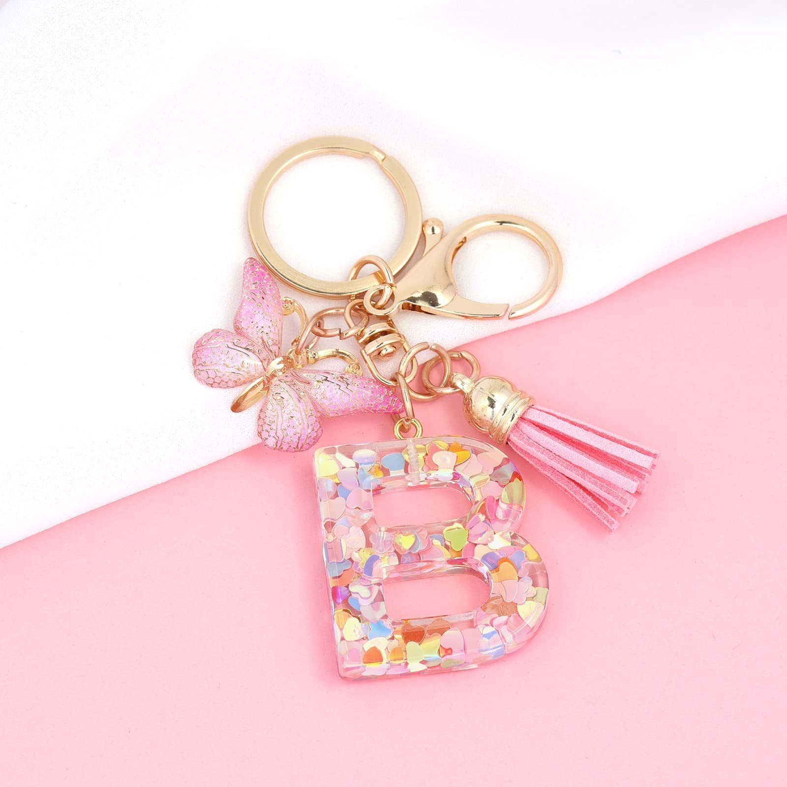 Alphabet Initial Letter Keychain Tassel Butterfly Pendant Key Ring llaveros for Handbags Women Resin Alphabet Letter Keychains