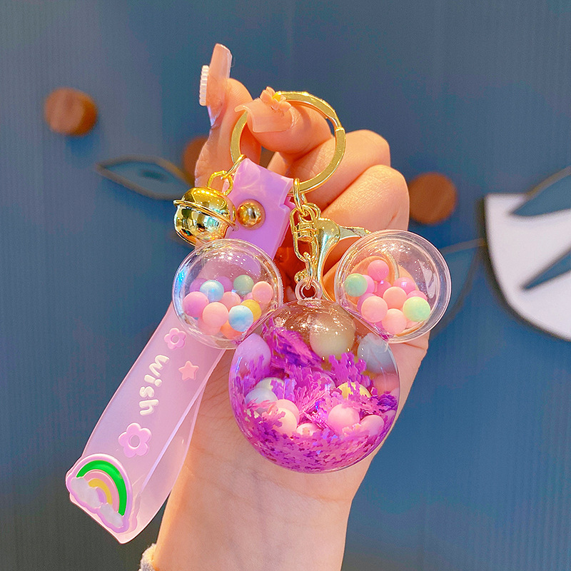 Lilangda 2022 Product Cute Mouse Liquid Filled llavero Oiled Pink Oil Into Milk Tea Key chain Wholesale Oil Floating Keychain