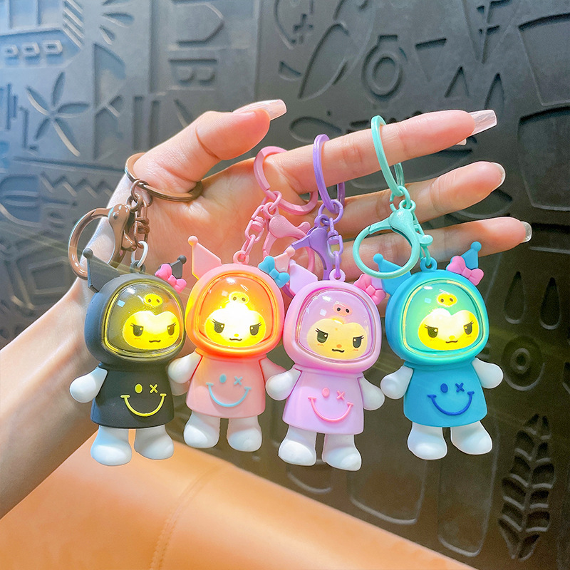 Lilangda Creative Cartoon Doll Switch Light Cute Luminous Hanging Bag Accessories Couple PVC Small Animal Elf Keychain