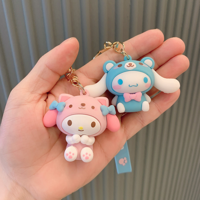 Lilangda Cute Kuromi Melody Sanrio Keychain Kawaii Cartoon Frog Pudding Dog Penguin Women Bag Pendant Key Chain sanrio wholesale