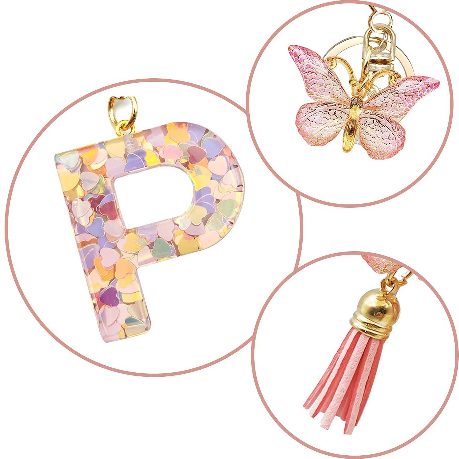 Alphabet Initial Letter Keychain Tassel Butterfly Pendant Key Ring llaveros for Handbags Women Resin Alphabet Letter Keychains