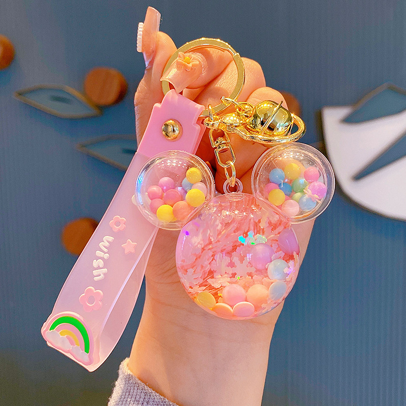 Lilangda 2022 Product Cute Mouse Liquid Filled llavero Oiled Pink Oil Into Milk Tea Key chain Wholesale Oil Floating Keychain