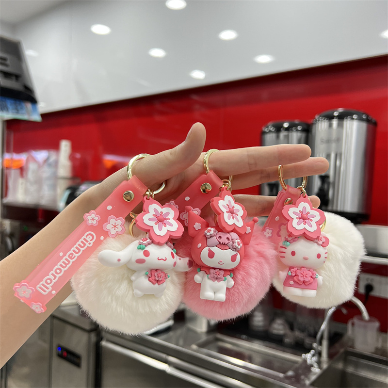 Wholesale Sanrio Liquid Keychain Pendant Gifts Kawaii Plush Cinnamonroll My Melody Kuromi Key chain Accessories Sakura Sanrio