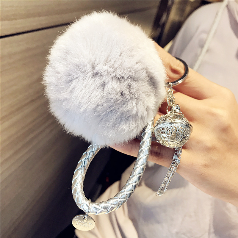 b Lilangda 2023 Ball Pendant Key Chain, Cute Plush Key Pendant Female Bell Bell Bag Pendant Wool Ball Keychain