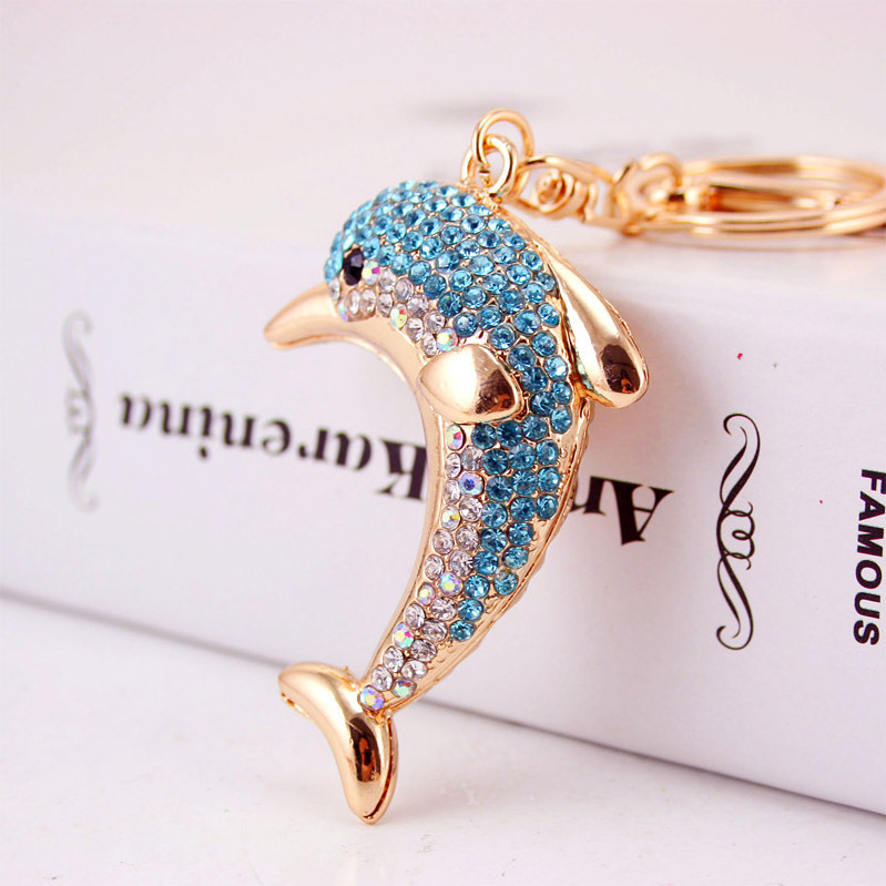 Fashion Women Bag Accessories Key Chain Animal Metal Pendant Cute Rhinestone Keychains Marine Series Small Turtle Car Keychain