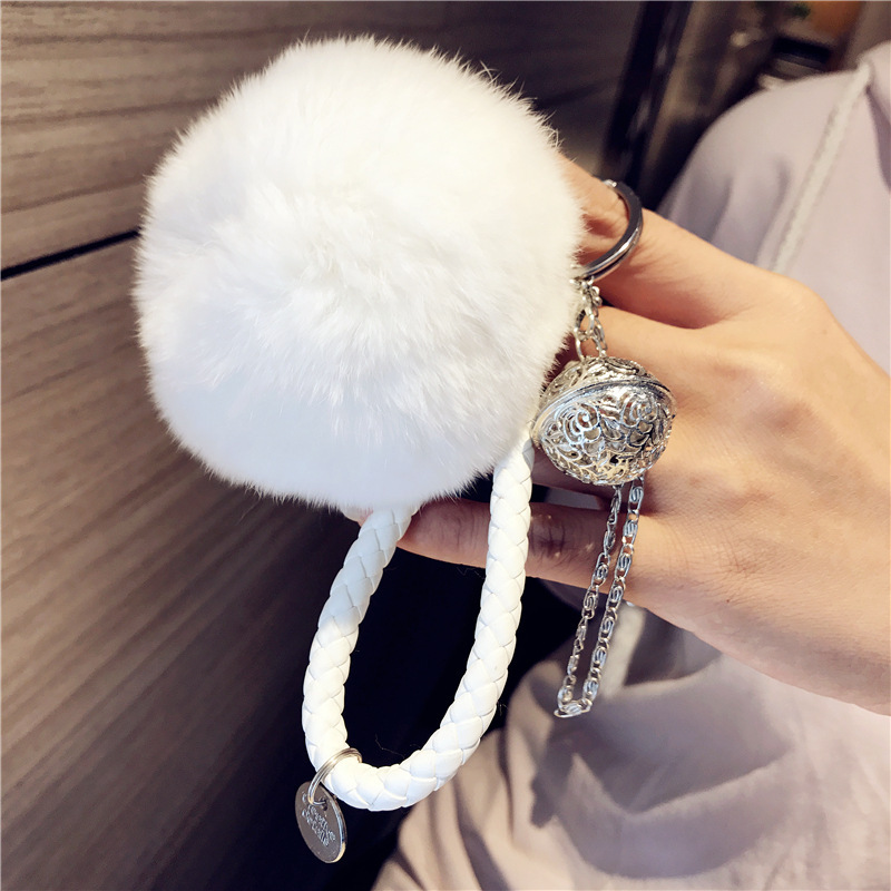 b Lilangda 2023 Ball Pendant Key Chain, Cute Plush Key Pendant Female Bell Bell Bag Pendant Wool Ball Keychain