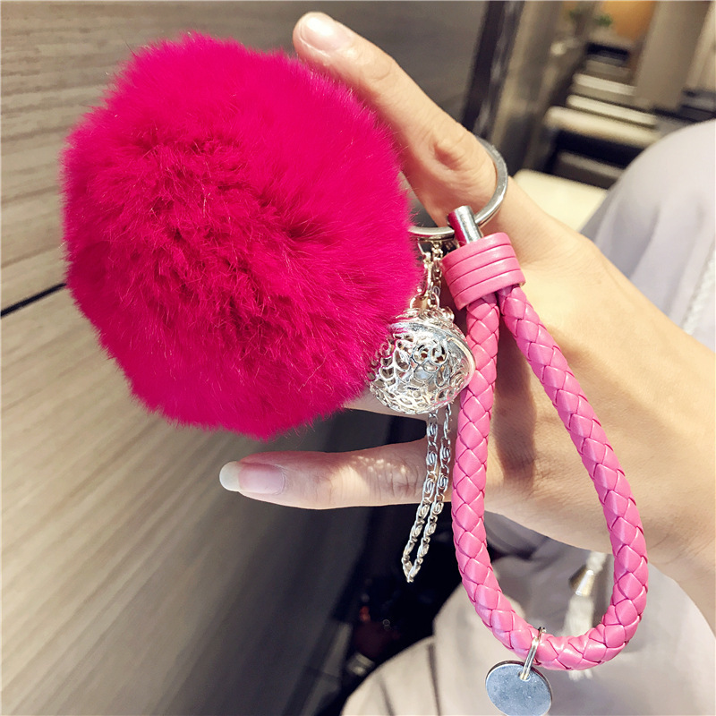 b Lilangda 2023 Ball Pendant Key Chain, Cute Plush Key Pendant Female Bell Bell Bag Pendant Wool Ball Keychain