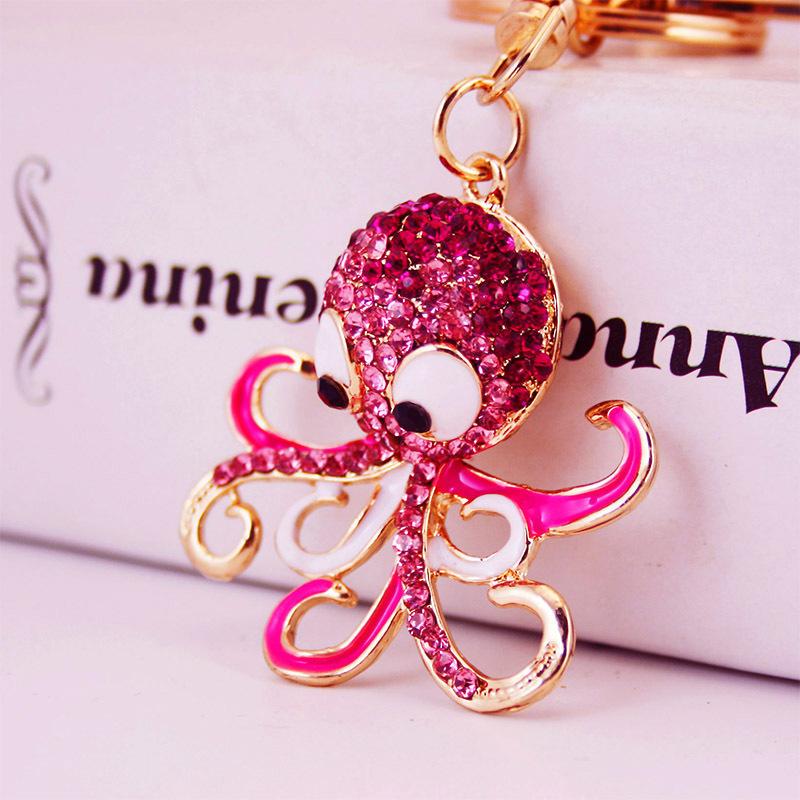 Fashion Women Bag Accessories Key Chain Animal Metal Pendant Cute Rhinestone Keychains Marine Series Small Turtle Car Keychain