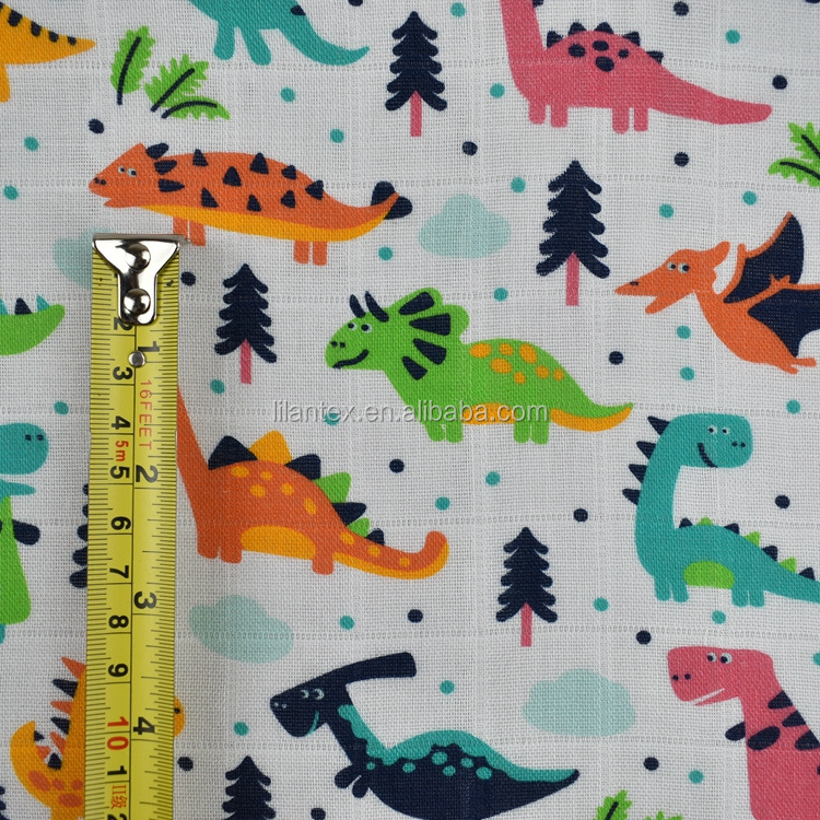 No moq custom digital printing 100% cotton gauze muslin fabric double layer bamboo muslin gauze  fabric for kids