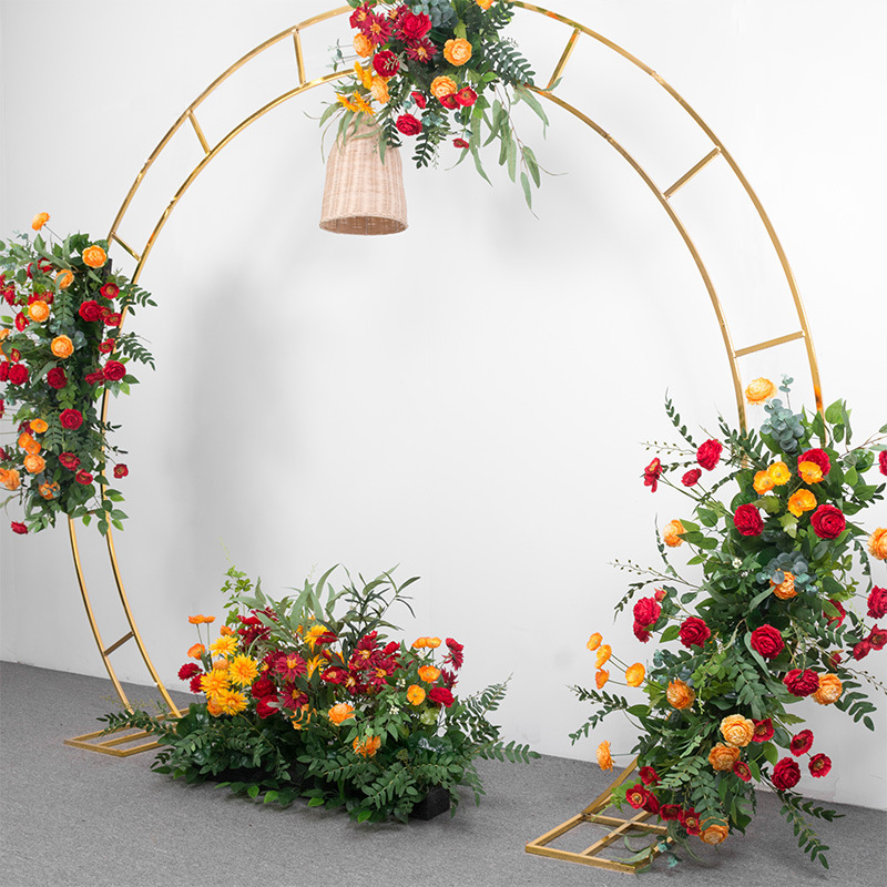 Wedding background props of double-pole arch with wrought iron frame for wedding ceremony