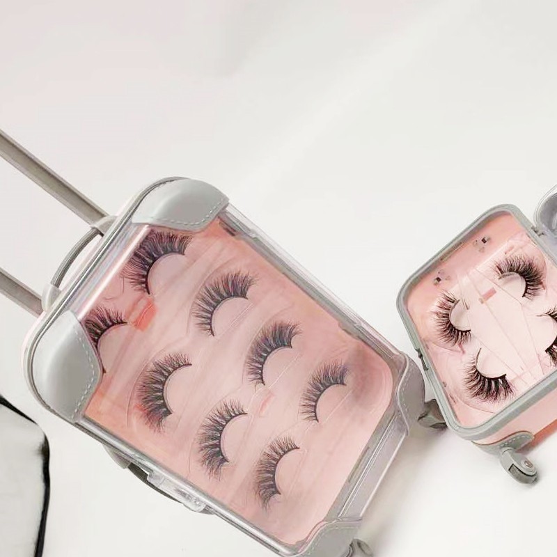 full strip lashes mini suitcase 5D fluffy vegan 5D fluffy vegan mink Cotton Band Eyelashes with Premium 100% 3d 18MM mink lashes