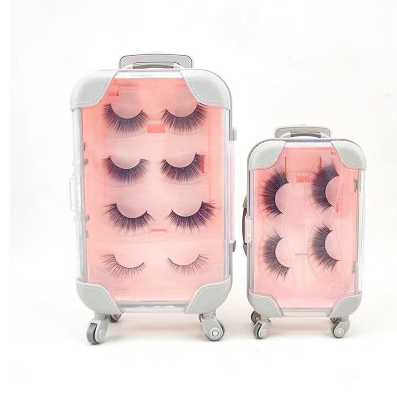 full strip lashes mini suitcase 5D fluffy vegan mink Cotton Band Eyelashes with mini suitcase wholesale 15--30mm fluffy