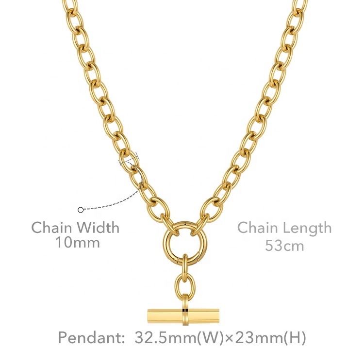 High Quality 18K Gold Plated Stainless Steel Jewelry Design Necklace Pendant Thick Chain Hip Hop Rock Necklace P213232