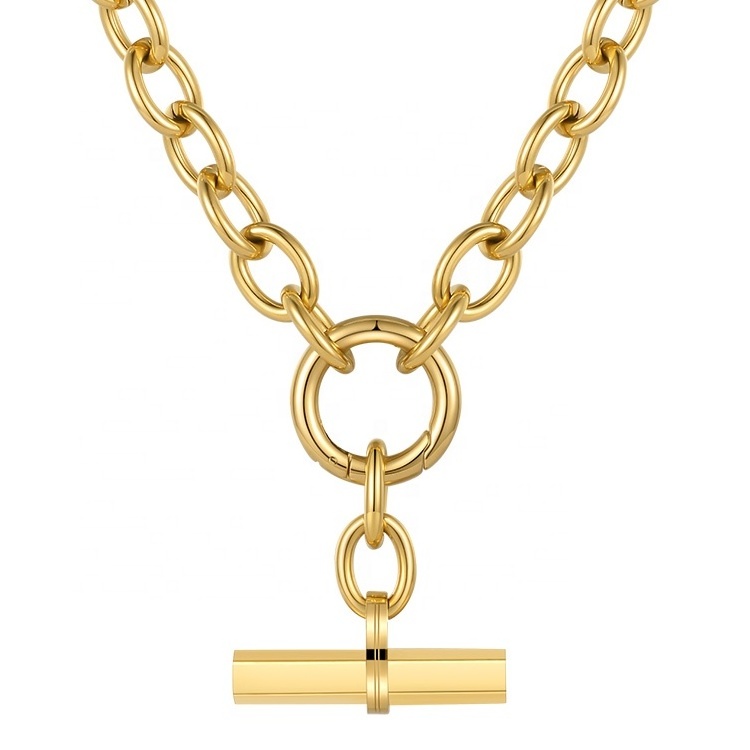 High Quality 18K Gold Plated Stainless Steel Jewelry Design Necklace Pendant Thick Chain Hip Hop Rock Necklace P213232