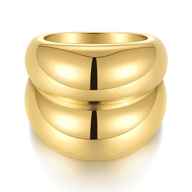 18K Gold Plated Stainless Steel Jewelry Double Curved Glossy Hip Hop Punk Accessories Rings R214134