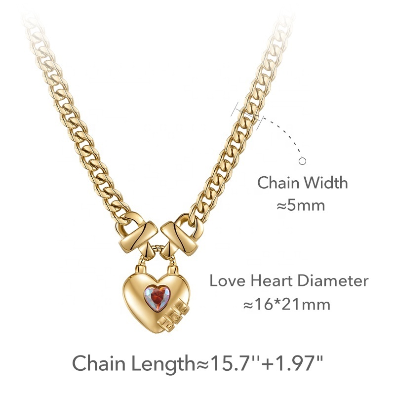 14K Gold Plated Stainless Steel Jewelry Thick Chain Heart Lock Pendant Accessories Necklaces P223300