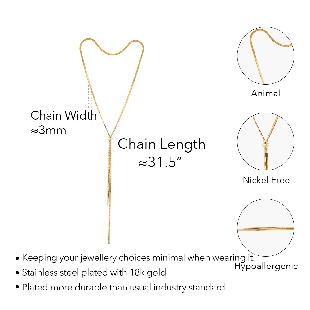 Latest 18K Gold Plated Stainless Steel Jewelry Double Layer Flat Chain Sliding Long Necklace Trendy For Women Necklace P233416