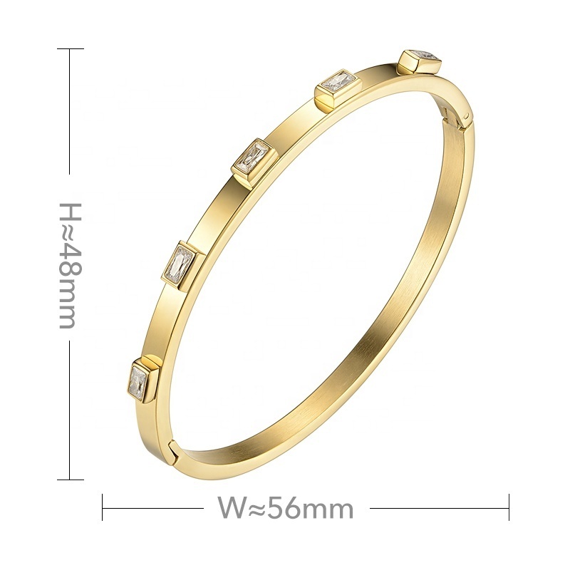 LILIFLOR High Quality 18K Gold Plated Stainless Steel Jewelry Zircon Bangle Square Crystal Bracelets DB172002