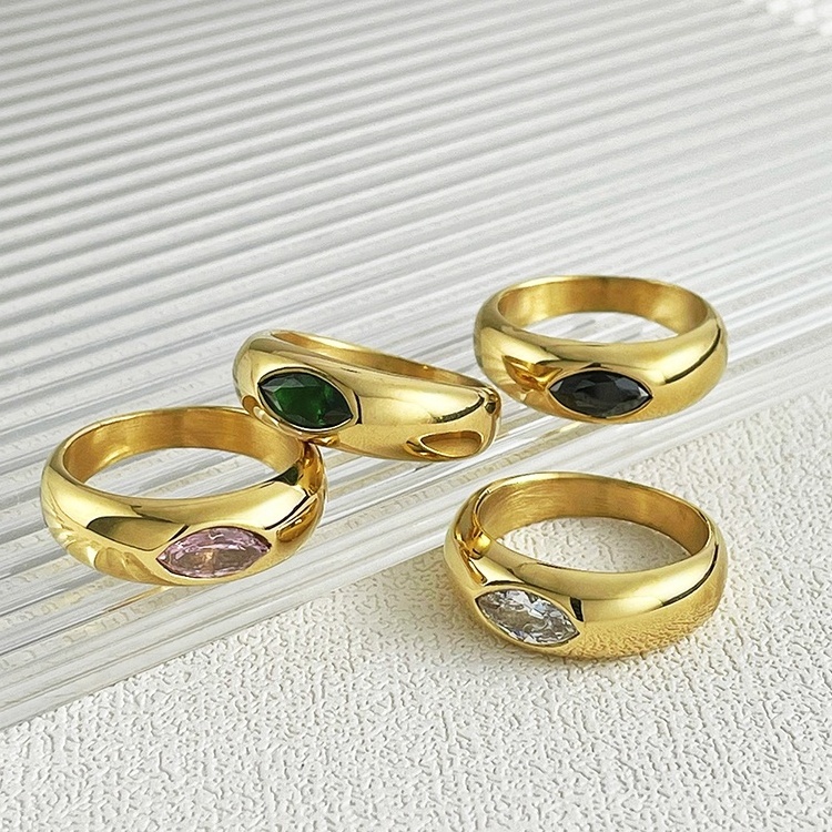 Latest High Quality 18K Gold Plated Stainless Steel Jewelry Colorful Zircon Eye Shape Accessories Rings R214128