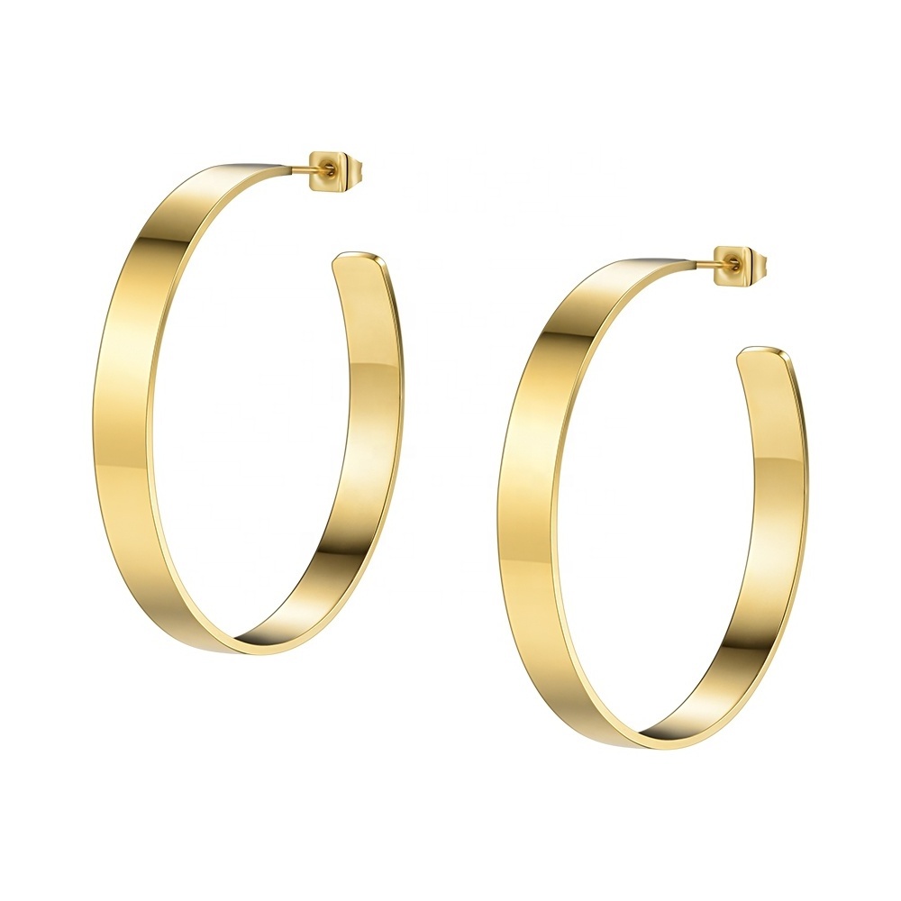 High Quality 18K Gold Plating Stainless Steel Jewelry Shiny Gold color Big Circle Earrings For Women Hoop Earrings BE171026