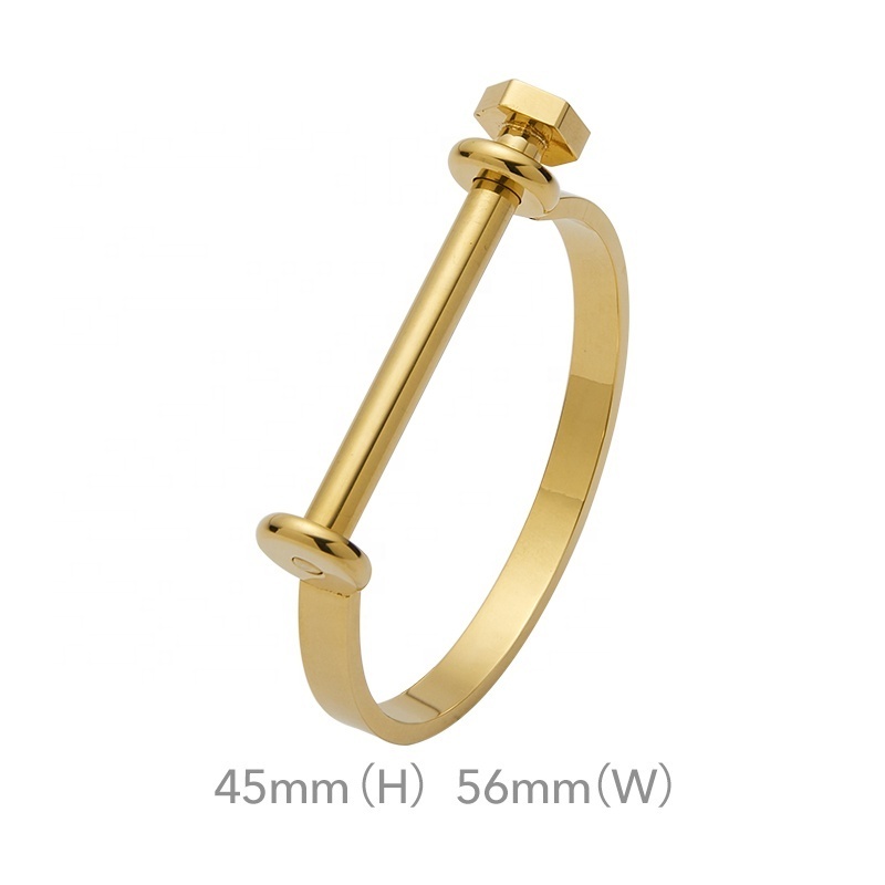 High Quality 18K Gold Plated Stainless Steel Jewelry D Shape Bangle Shackle Cuff Bracelets B8715