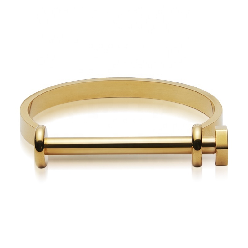 High Quality 18K Gold Plated Stainless Steel Jewelry D Shape Bangle Shackle Cuff Bracelets B8715