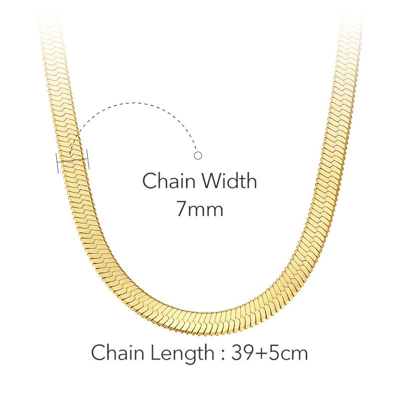 18K Gold Plated Stainless Steel Jewelry Snake Smooth Flat Herringbone Chain Width 5MM 7MM Accessories Necklaces P193045