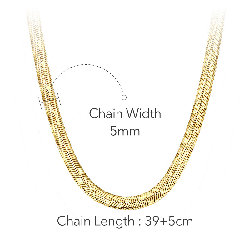 18K Gold Plated Stainless Steel Jewelry Snake Smooth Flat Herringbone Chain Width 5MM 7MM Accessories Necklaces P193045