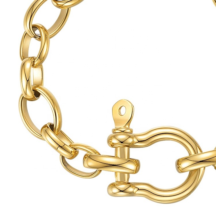 Latest High Quality 18K Gold Plated Stainless Steel Jewelry U-Shaped Lock O-Chain Hip Hop Rock Bracelet B212250