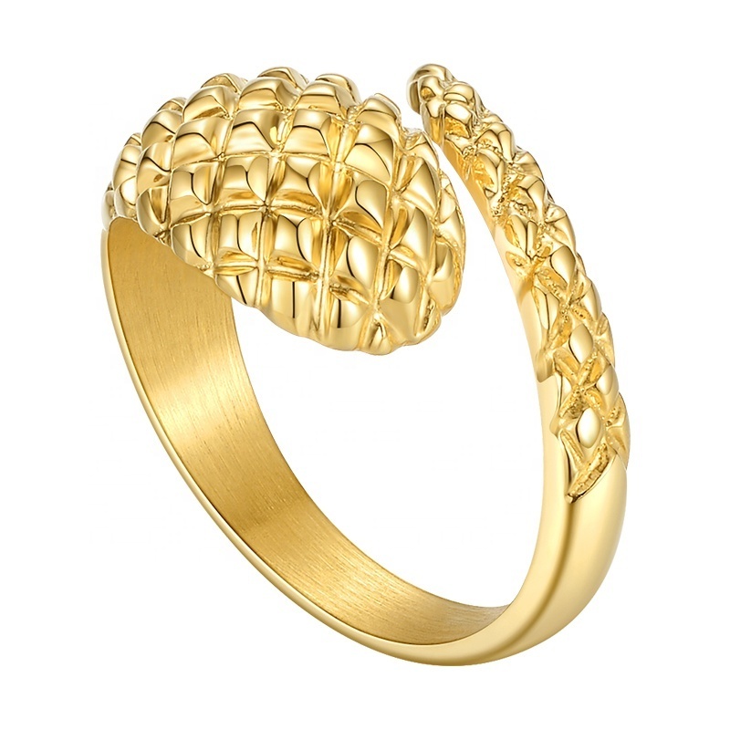 High Quality 18K Gold Plated Stainless Steel Pyramid Serpentine Spiral Open Accessories Rings R204063