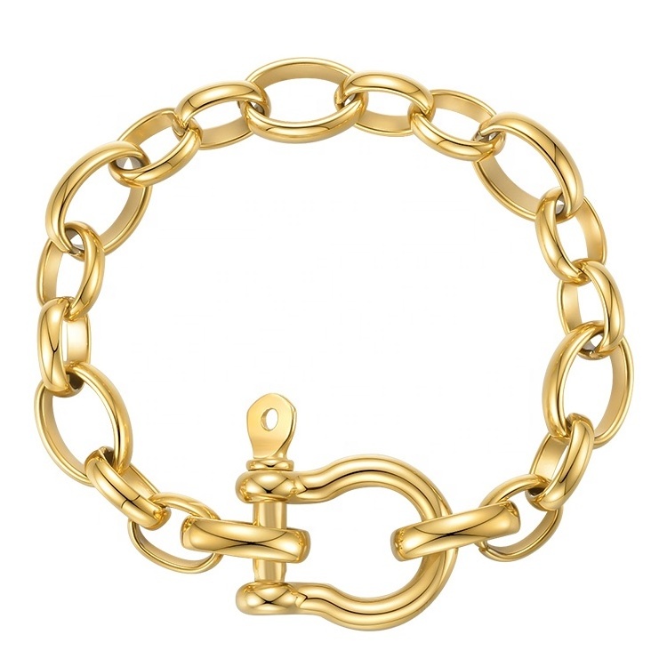 Latest High Quality 18K Gold Plated Stainless Steel Jewelry U-Shaped Lock O-Chain Hip Hop Rock Bracelet B212250