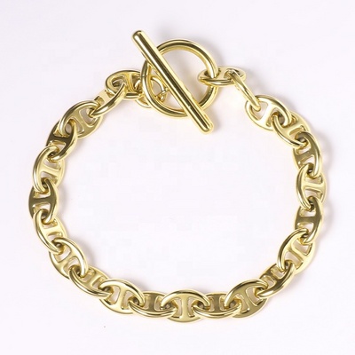 14K Gold Plated Stainless Steel Jewelry Pig Nose Chain OT Buckle Accessories Bracelets B192046