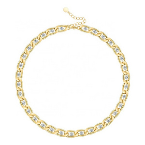 Fashion High Quality 18K Gold Plated Stainless Steel Jewelry Crystal Zircon Link Chain  Choker Necklace P213192