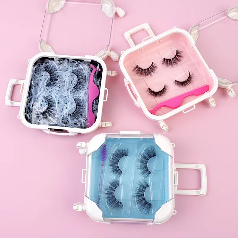 Custom Empty Eye Lash Box Lashbox Mini Luggage Small Eyelash Packaging Suitcase Wholesale