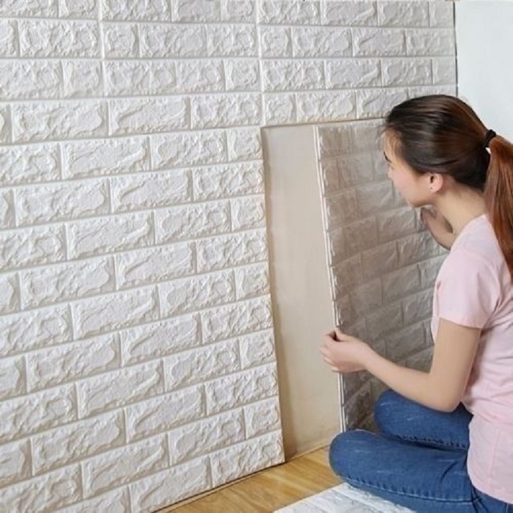 Wholesale Home Decor 3D Brick No Glue Self Adhesive Wall Stickers Foam Wallpaper Textured Embossed Backed Vinyl Soundproof Pe