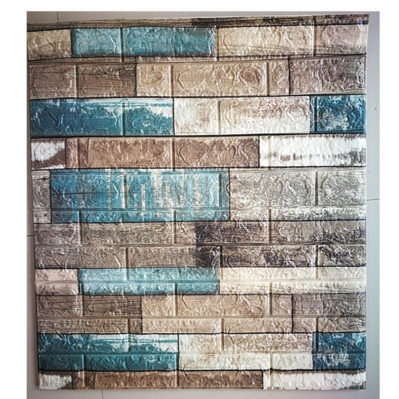 70x77cm foam faux stone geometric 3d wall panels,turquoise removable wallpaper